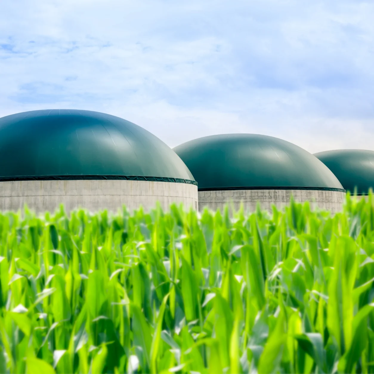 Môi trường & Nông nghiệp - bể biogas mái vòm xanh cạnh ruộng ngô